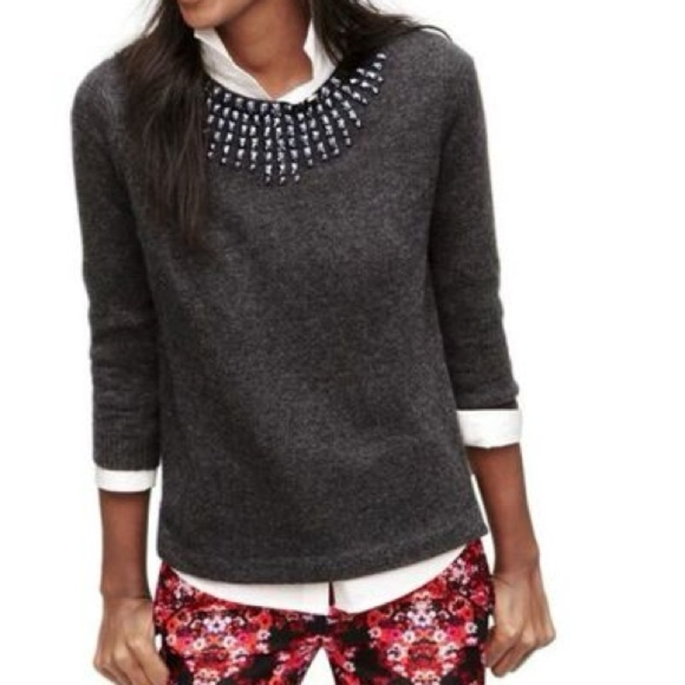 J. Crew Grey Jeweled Starburst Sweater